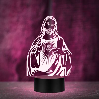 3D Illusion Jesus Led Night Lamp Multicolored Light Festival Gift For Christian Friend